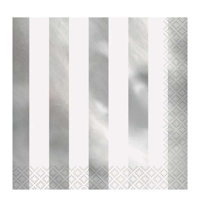 Unique 16pk Metallic Silver Foil Stamped Stripes Luncheon Napkins All Birthday