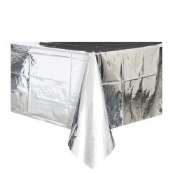 Unique Metallic Silver Plastic Rectangle Tablecloth All Birthday