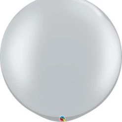 3ft Qualatex Plain Latex Balloon - Round Metallic Silver