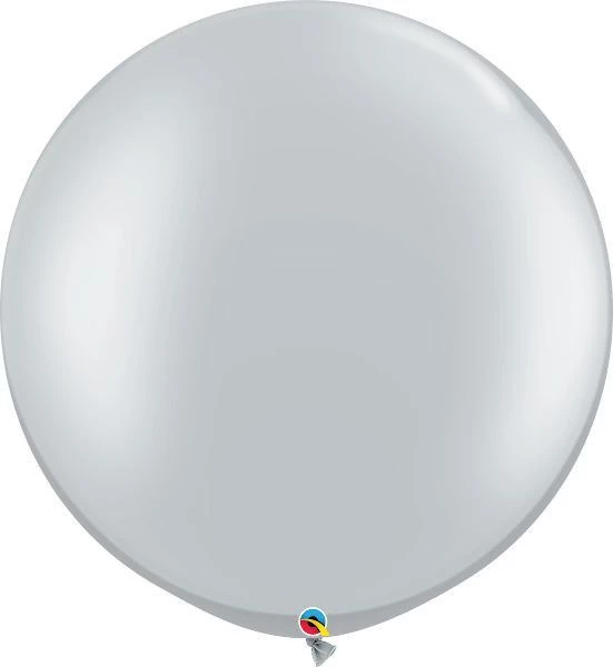 3ft Qualatex Plain Latex Balloon - Round Metallic Silver
