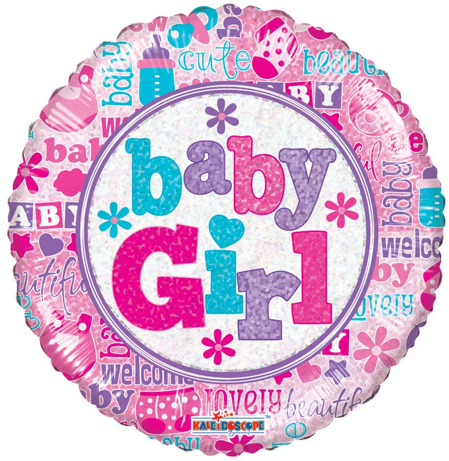 KALEIDOSCOPE 18" Baby Girl Holographic Foil Balloon