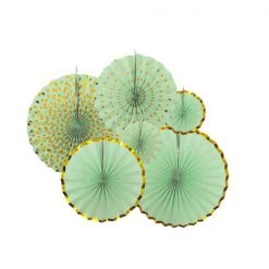 Everything Party All Birthday 6pcs Decorative Paper Fan Metallic Rim - Green
