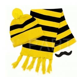 Everything Party Yellow & Black Strip Beanie And Scarf Set - Where Is Wally Waldo