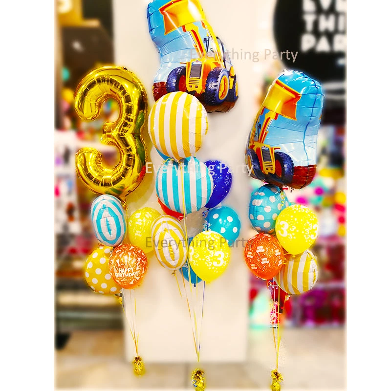 Everything Party 3rd Birthday Boy Truck Helium Balloon Bouquet