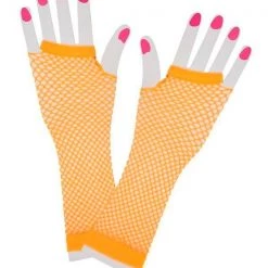 Everything Party Fishnet Fingerless Long Gloves - Orange