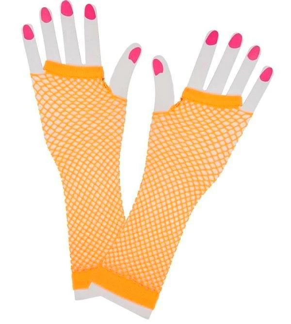 Everything Party Fishnet Fingerless Long Gloves - Orange
