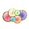 Everything Party All Birthday 6pcs Decorative Paper Fan Metallic Rim - Pastel