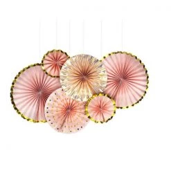 Everything Party 6pcs Decorative Paper Fan Metallic Rim- Peach All Birthday