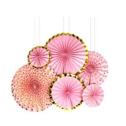 Everything Party 6pcs Decorative Paper Fan Metallic Rim- Pink All Birthday