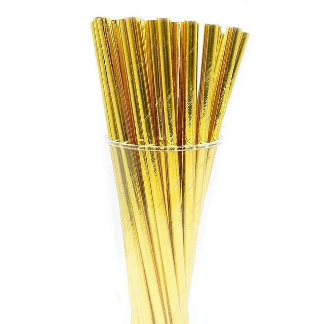 Unique 10pk Metallic Gold Paper Straws