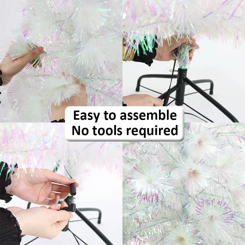 Wish By Event 150cm White Christmas Tree With Ultra Bright Multicolour Fibre Optic Flashing LED Lights