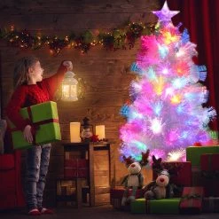 Wish By Event 150cm White Christmas Tree With Ultra Bright Multicolour Fibre Optic Flashing LED Lights