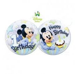 22" Qualatex Licensed Mickey Mouse 1st Birthday Bubbles Balloon Balloons