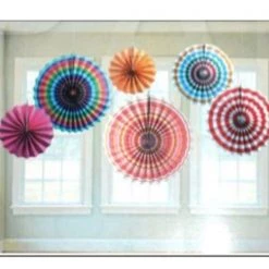 Everything Party 6pcs Decorative Paper Fan - Multi Stripe