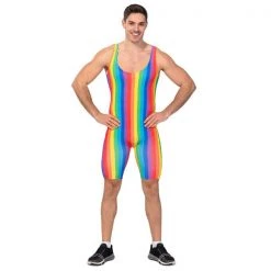 JD Party Costume Adult Rainbow Stripe Unitard