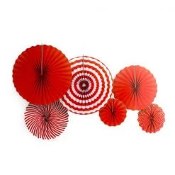 Everything Party 6pcs Decorative Paper Fan - Red