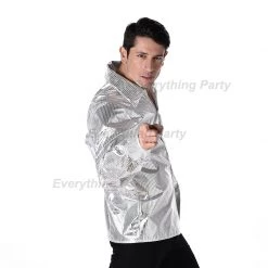 Oceana Costume Adult Silver Sequined Disco Shirt