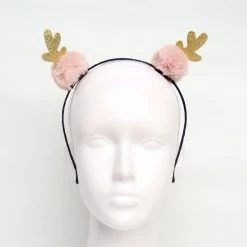 Pacific Wholesale By Event Christmas Headband - Gold Reindeer Antlers With Pink Fluffy Balls