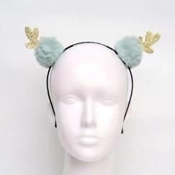 Pacific Wholesale Christmas Headband - Gold Reindeer Antlers With Mint Fluffy Balls