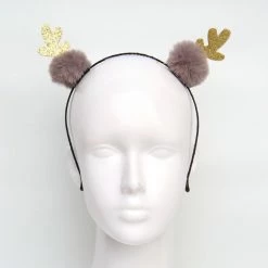 Pacific Wholesale Christmas Headband - Gold Reindeer Antlers With Grey Fluffy Balls By Event