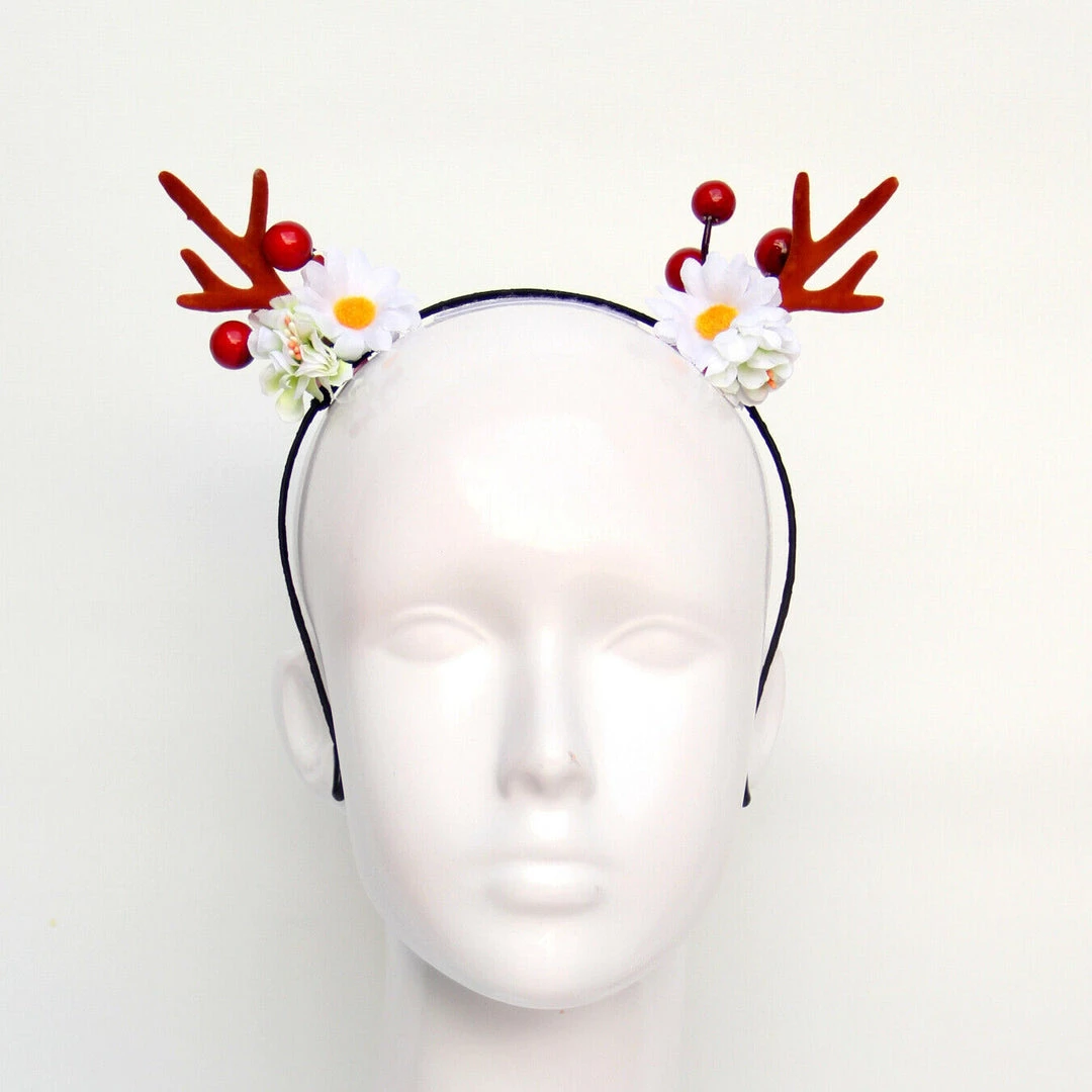 Everything Party By Event Christmas Headband - Brown Reindeer Antlers With Flower And Berry