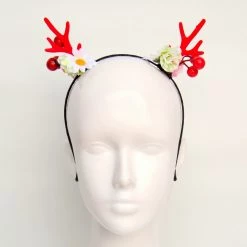Pacific Wholesale Christmas Headband - Red Reindeer Antlers With Flower And Berry