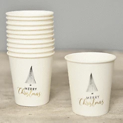 Everything Party 12pk Christmas Paper Cups - White & Gold With Tree By Event