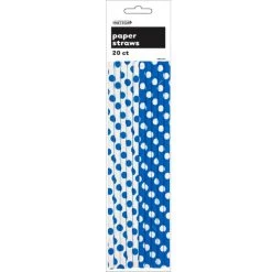 Everything Party 20pk Dots Paper Straws - Royal Blue All Birthday