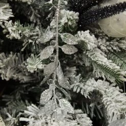 Everything Party By Event 26cm Silver Glitter Leaf With Crystals Christmas Ornament Tree Decoration