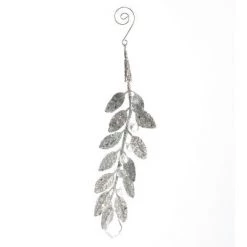 Everything Party By Event 26cm Silver Glitter Leaf With Crystals Christmas Ornament Tree Decoration