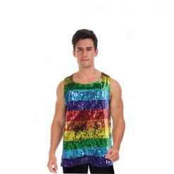 JD Party Adult Rainbow Sequin Mens Singlet Costume