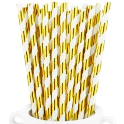 Everything Party All Birthday 20pk Paper Straws - Metallic Gold Stripe