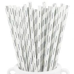 Everything Party 20pk Paper Straws - Metallic Sliver Stripe