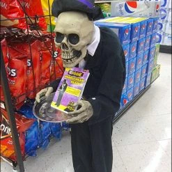 Everything Party By Event 100cm Scary Skeleton Butler With Candy Tray Motion Activated Animated Halloween Prop