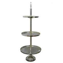 Everything Party All Birthday Party Hire - Deluxe Metallic Silver Cup Cake Stand 3 Tier