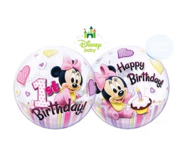 22" Qualatex Licensed Minnie Mouse 1st Birthday Bubbles Balloon Balloons
