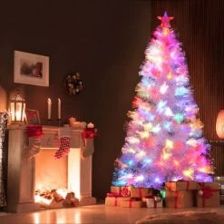 Wish By Event 150cm White Christmas Tree With Ultra Bright Multicolour Fibre Optic Flashing LED Lights