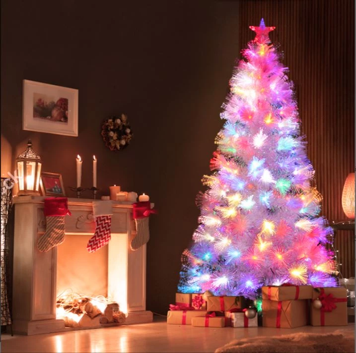 Wish By Event 150cm White Christmas Tree With Ultra Bright Multicolour Fibre Optic Flashing LED Lights