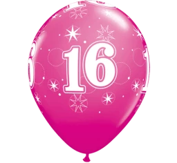 Everything Party Balloons 11" Qualatex 16th Birthday Girl Latex Balloon - Fashion Wild Berry
